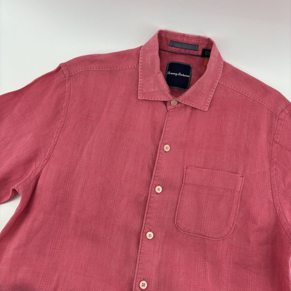 Tommy Bahama‎ Relax 100% Linen Shirt Mens Small Pink Short Sleeve